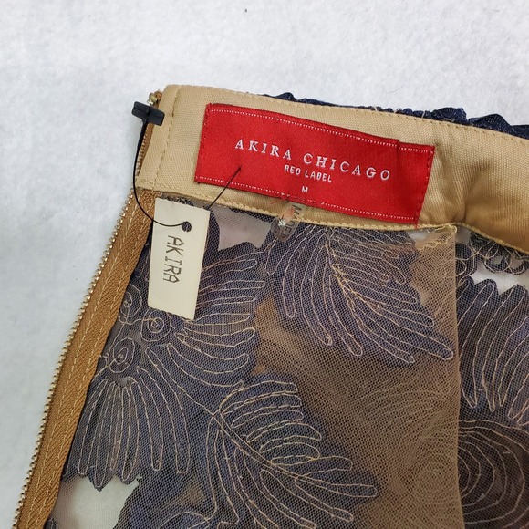 Akira Chicago Women Mesh Top Navy Blue Floral Applique Sheer Long Sleeve M - Picture 8 of 10